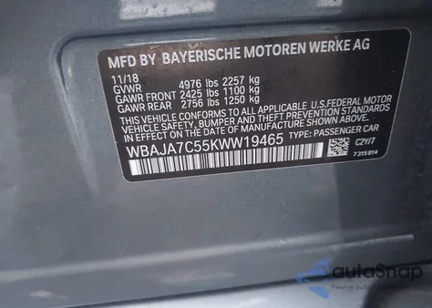 2019 BMW 530I xDrive from USA, damaged, VIN WBAJA7C55KWW19465
